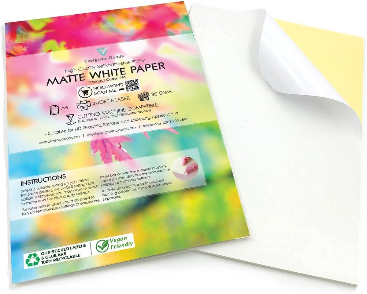 Zelfklevend mat stickerpapier A4 - 30 vellen wit - duurzaam fotopapier - perfect voor etiketten - ShopVlot