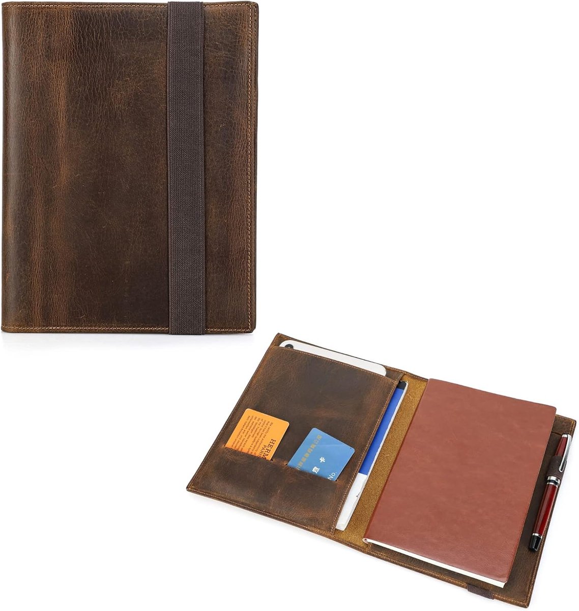 Lederen Notebook Cover voor A5, Multifunctionele Beschermhoes voor 8.3 inch iPad Mini & Notepad, Vintage Travelers Journal