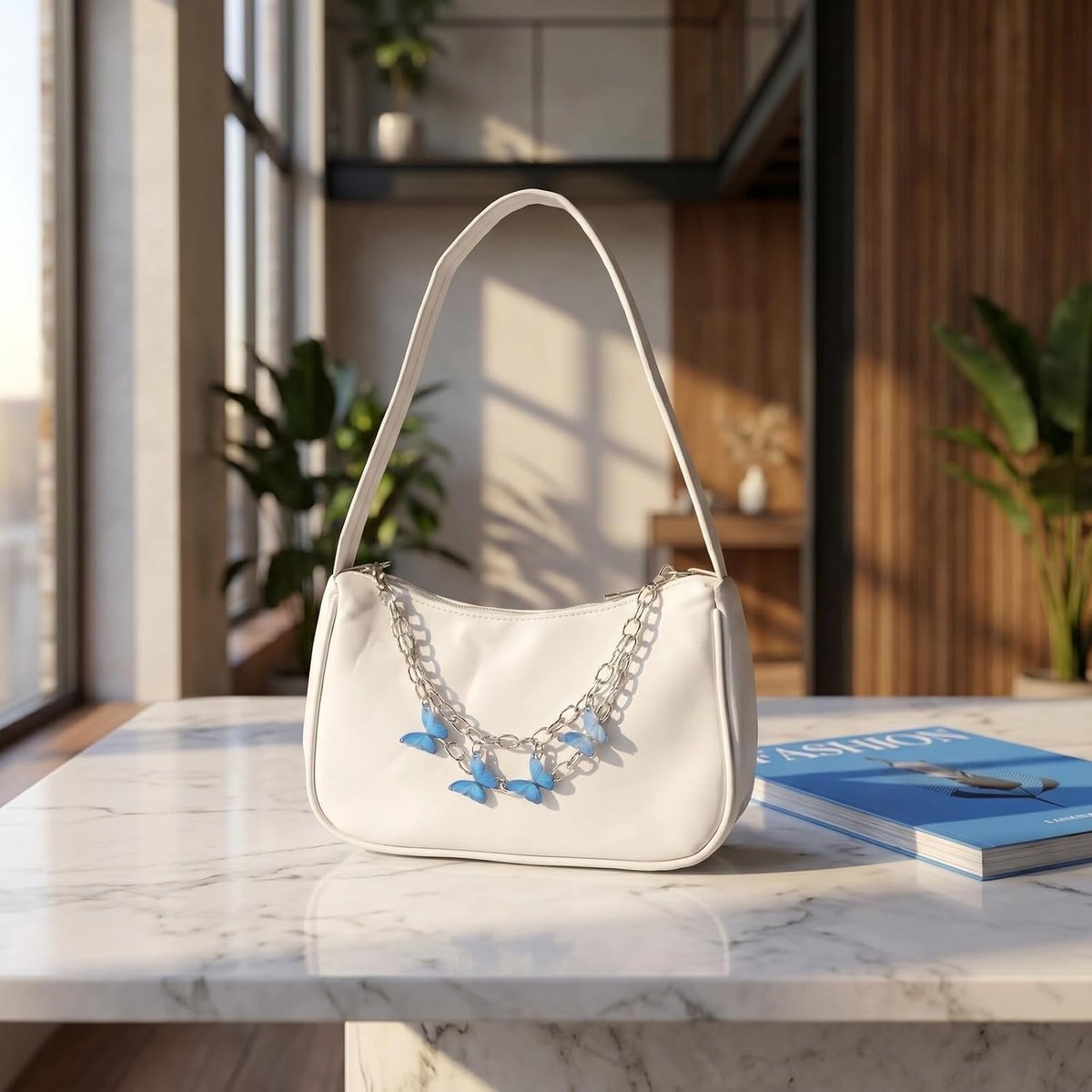 Meisjestas met vlinderketting, kleine schoudertas van kunstleer voor jongeren, ideaal als cadeau voor meisjes, modieus en licht voor feestjes en dagelijks gebruik
