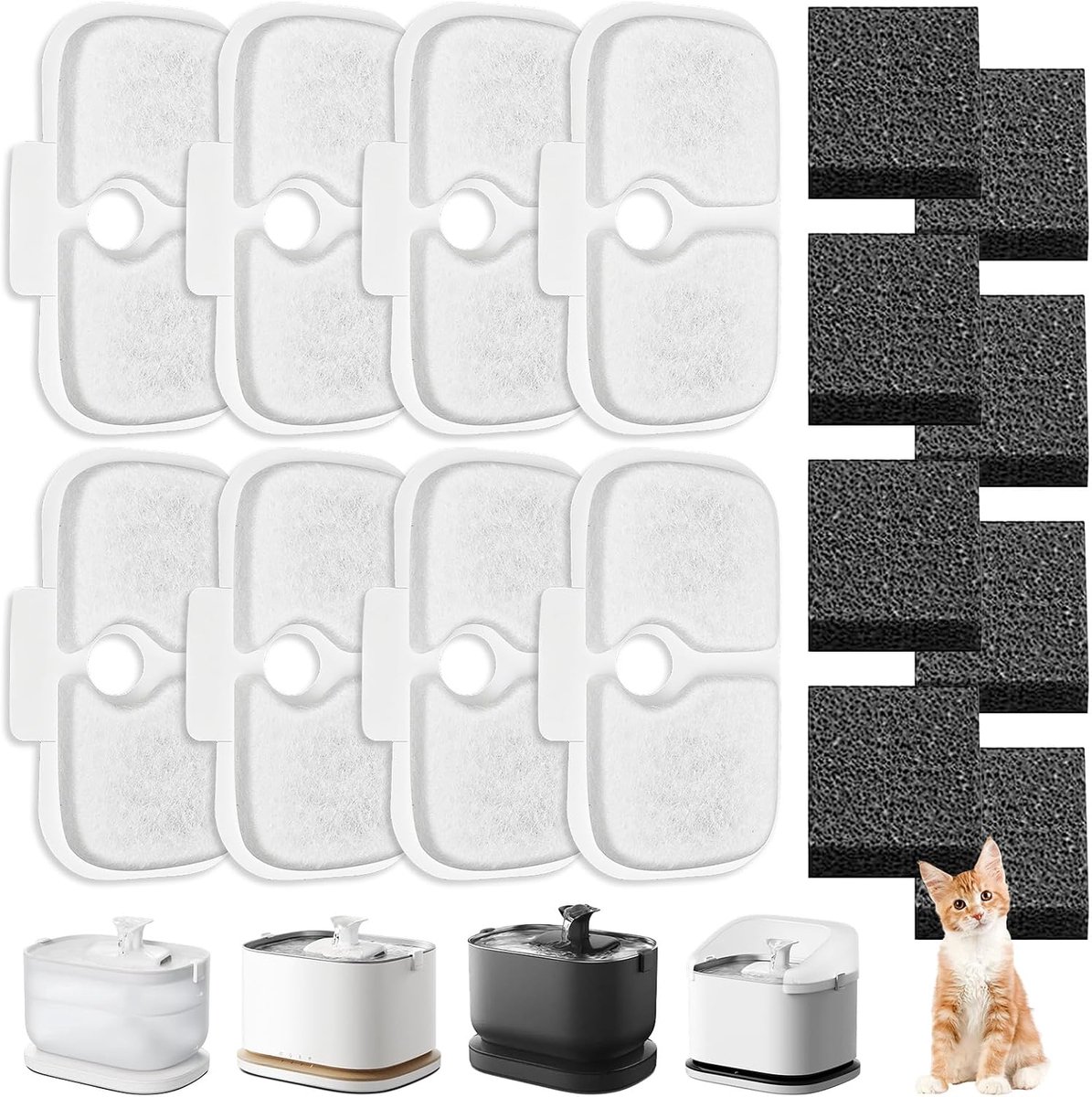 compatibel met Petlibro Dockstream kattenfontein, 8 filterpatronen en 8 sponzen voor PLWF005 PLWF105 PLWF115 PLWF305