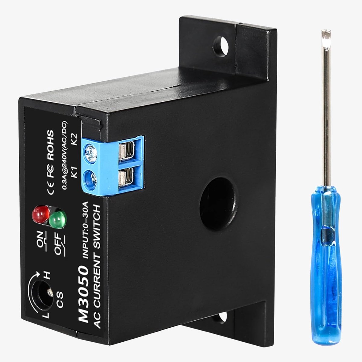 Stroommeetschakelaar, AC 240 V, 0,2-30 A, instelbare AC-stroomdetectieschakelaar, stroomsensor, schakelaar, stroomdetectie, alarmmodule, transformatorbesturing (normaal open)