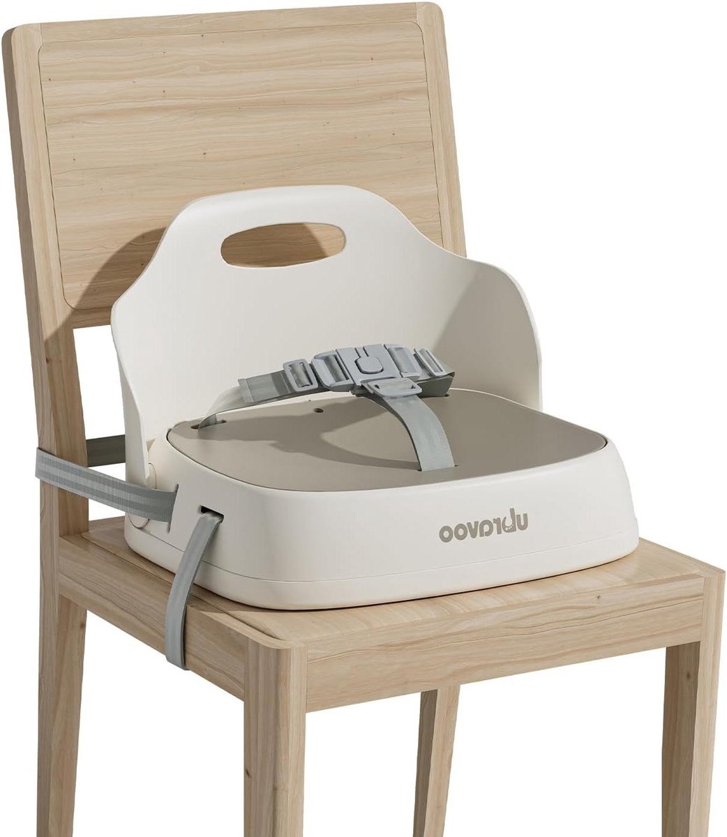 Draagbare stoelverhoger - Reiskinderstoel kinderstoel - Aan tafel eten - 3-punts veiligheidsharnas - 35 x 28.5 x 15 cm - Kaki