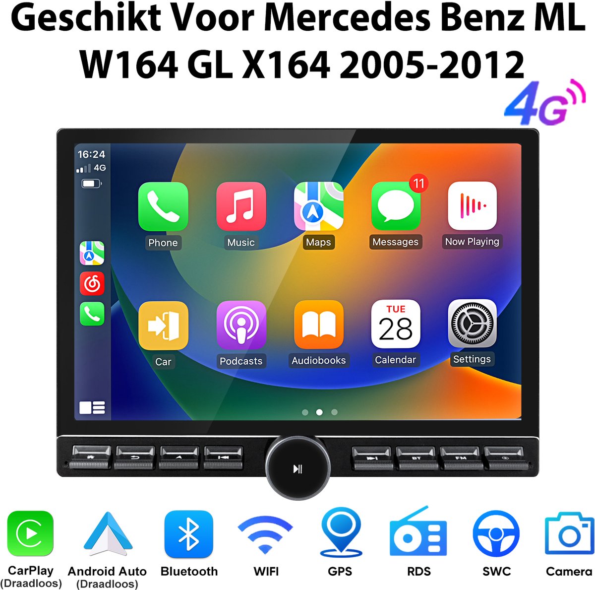 Junsun Android 15 Autoradio met Bluetooth Geschikt Voor Mercedes Benz ML W164 GL X164 2005-2012 - 6GB+128GB - Draadloze CarPlay & Andriod Auto - GPS-Navigatie - Stuurwielbediening WiFi & 4G Lte - 13,1-inch Touchscreen - DSP - RDS - USB
