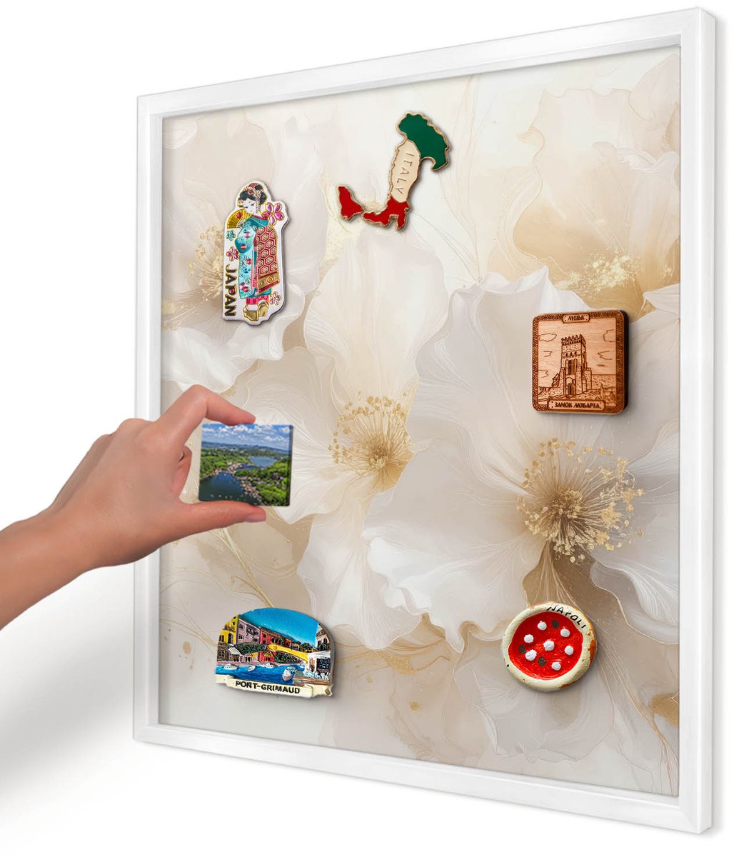 Artprintcave Romig Magneetbord mit Witte Lijst - 50x50 cm - Pastelkleurige Bloemen Magneetbord Voor Keuken - Minimalist Magnetisch Bord - Bloemen En Planten