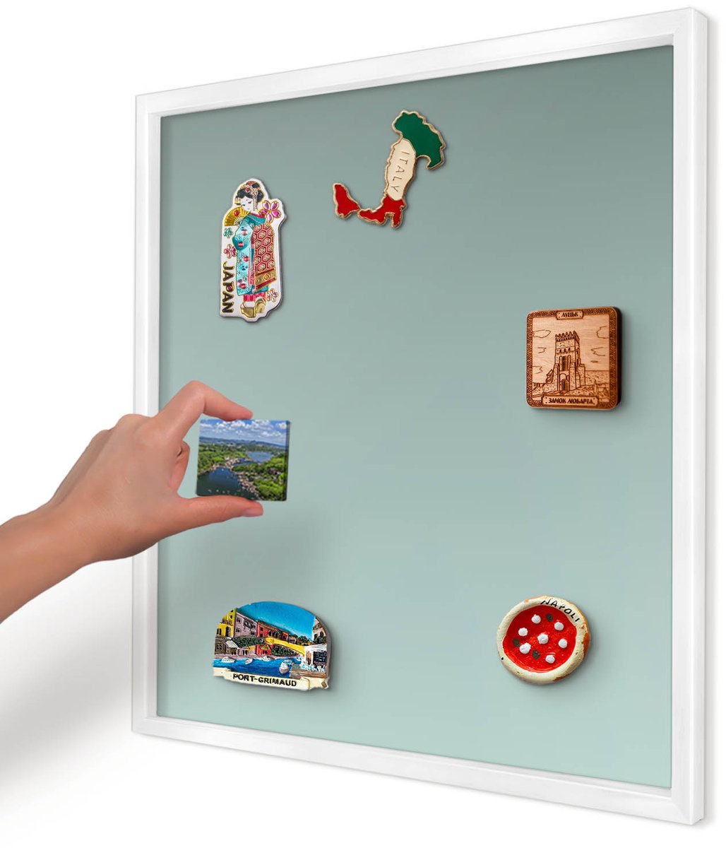 Artprintcave Turkoois Magneetbord mit Witte Lijst - 50x50 cm - Turkooizen Kleurovergang Magneet Bord mit Frame - Minimalist Magnetisch Bord Voor Magneten - Achtergronden En Patronen