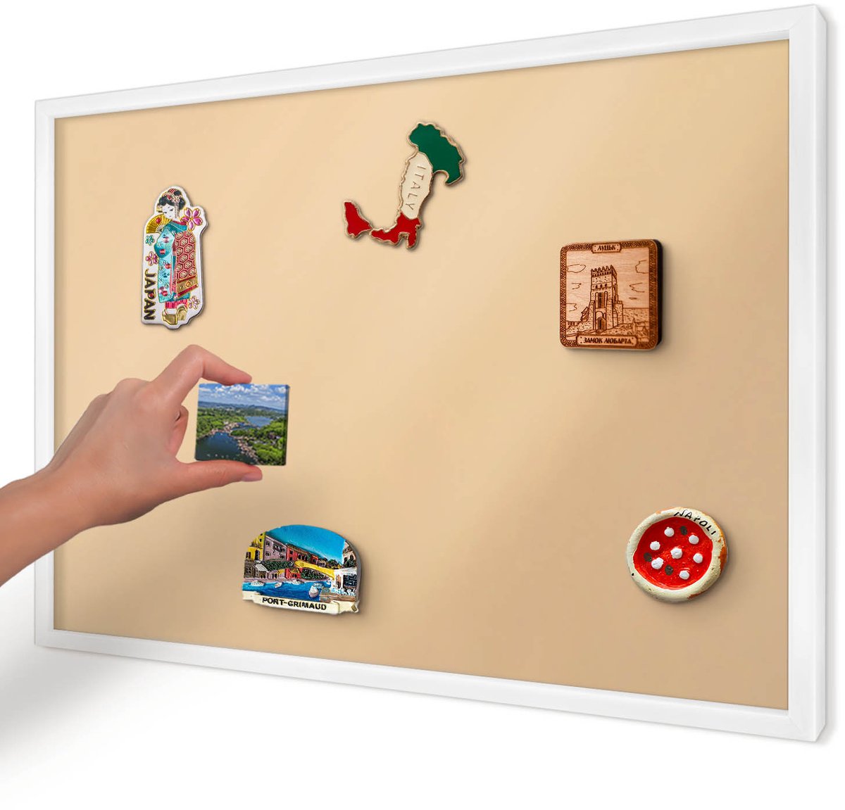 Artprintcave Romig Magneetbord mit Witte Lijst - 60x40 cm - Romige Harmonie Magneet Bord mit Frame - Minimalist Memobord Keuken - Achtergronden En Patronen