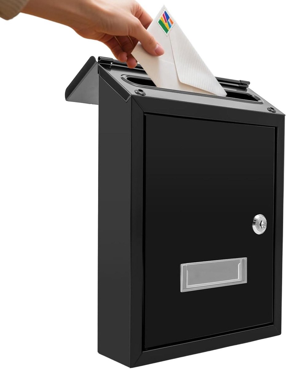 Brievenbus Muurbevestiging - Wandbrievenbus Postbak - Post Ontvangen - Vergrendelbaar met 2 sleutels - 30H x 21.7W cm - Zwart