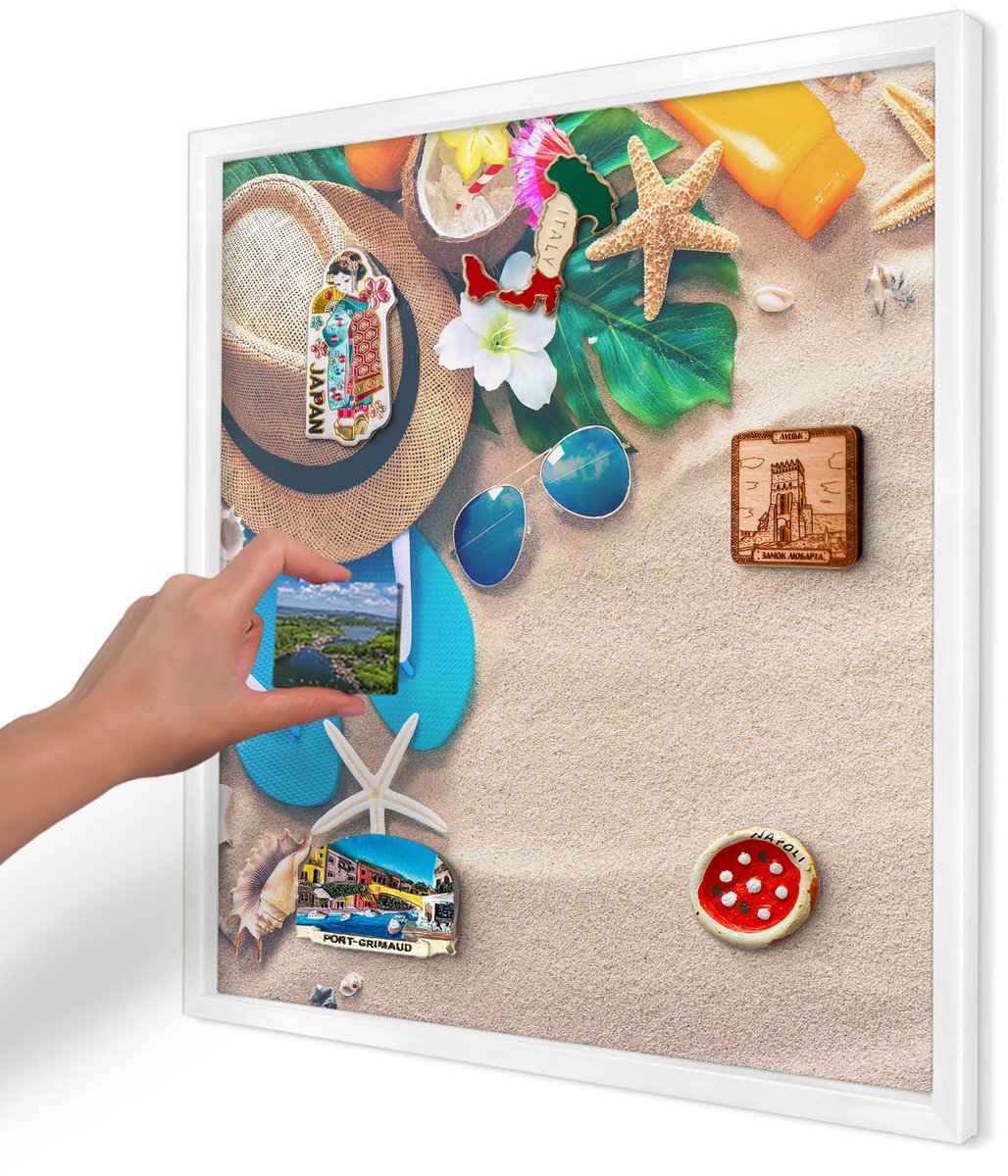 Artprintcave Beige Magneetbord mit Witte Lijst - 50x50 cm - Zomerse Ontspanning Memobord Keuken - Fotografisch Bord Voor Magneten - Natuur