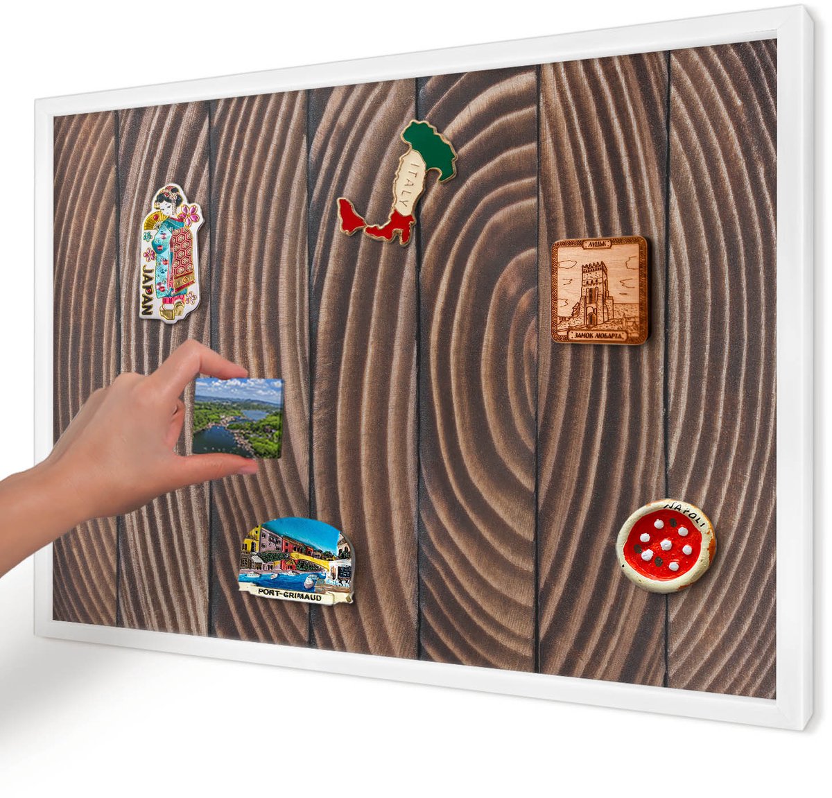 Artprintcave Bruin Magneetbord mit Witte Lijst - 60x40 cm - Houtstructuur Magnetisch Bord Voor Magneten - Rustiek Memobord Keuken - Texturen
