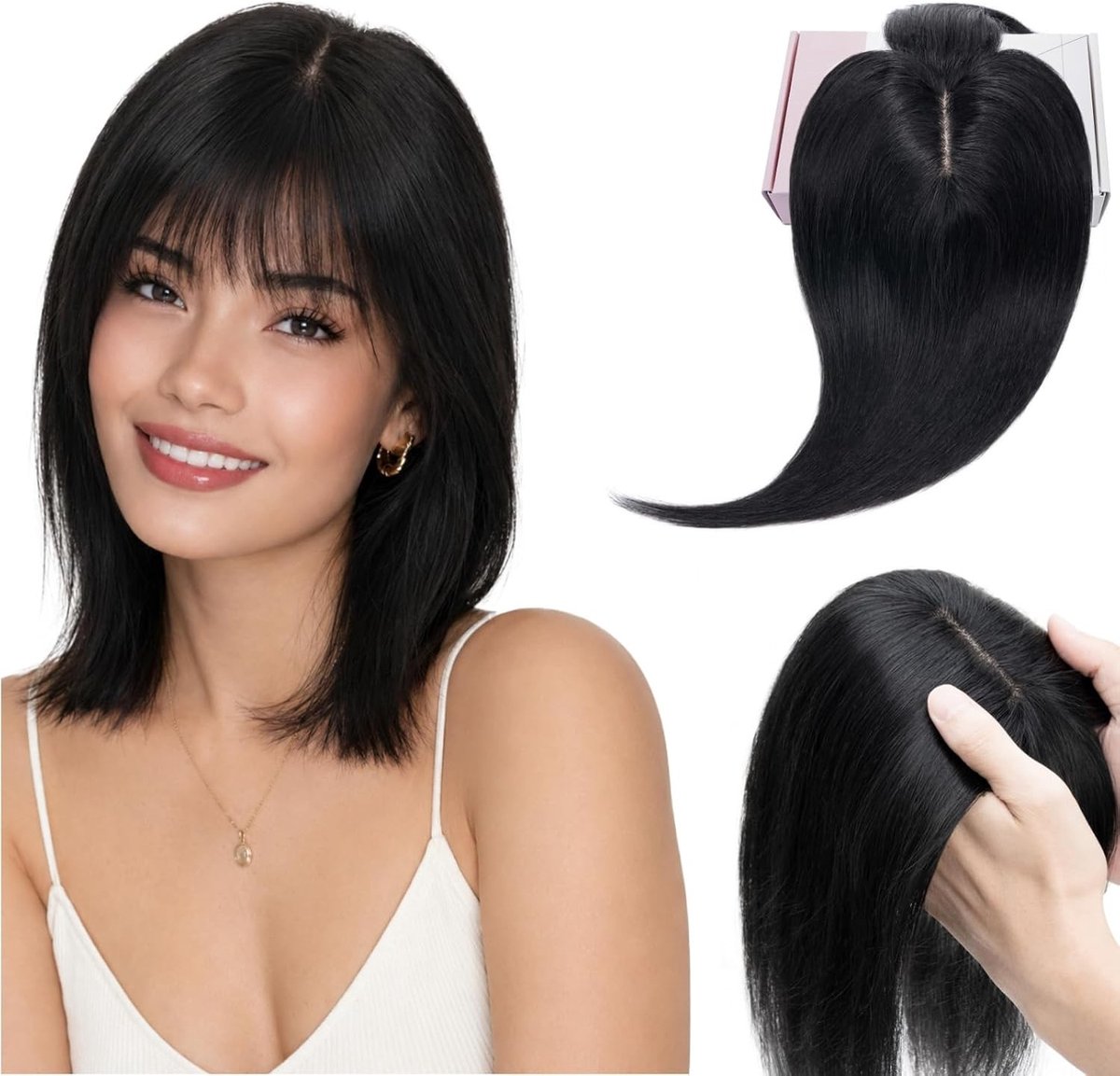 Pony Haarstukjes van Echt Haar voor Dames, Remy Mensenhaar, 360° 3D Afdekking, Clip-in Haartopper van 25 cm in Diepzwart voor Volumineuze en Natuurlijke Look