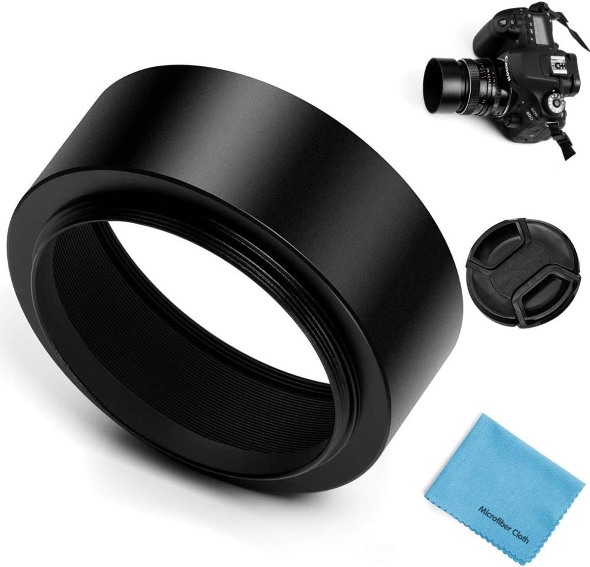 Metaal 62mm Lenskap met Centre Pinch en Reinigingsdoek voor Camera's van Canon, Nikon, Sony en meer