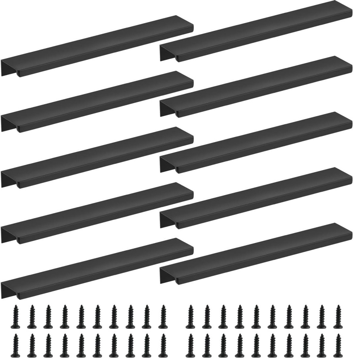 Set van 10 Verborgen Ladehandgrepen 200mm Zwart Onzichtbare Meubelgrepen met 16 Schroeven voor Keuken en Kasten, Ideaal voor Verborgen Deuren en Modern Interieur