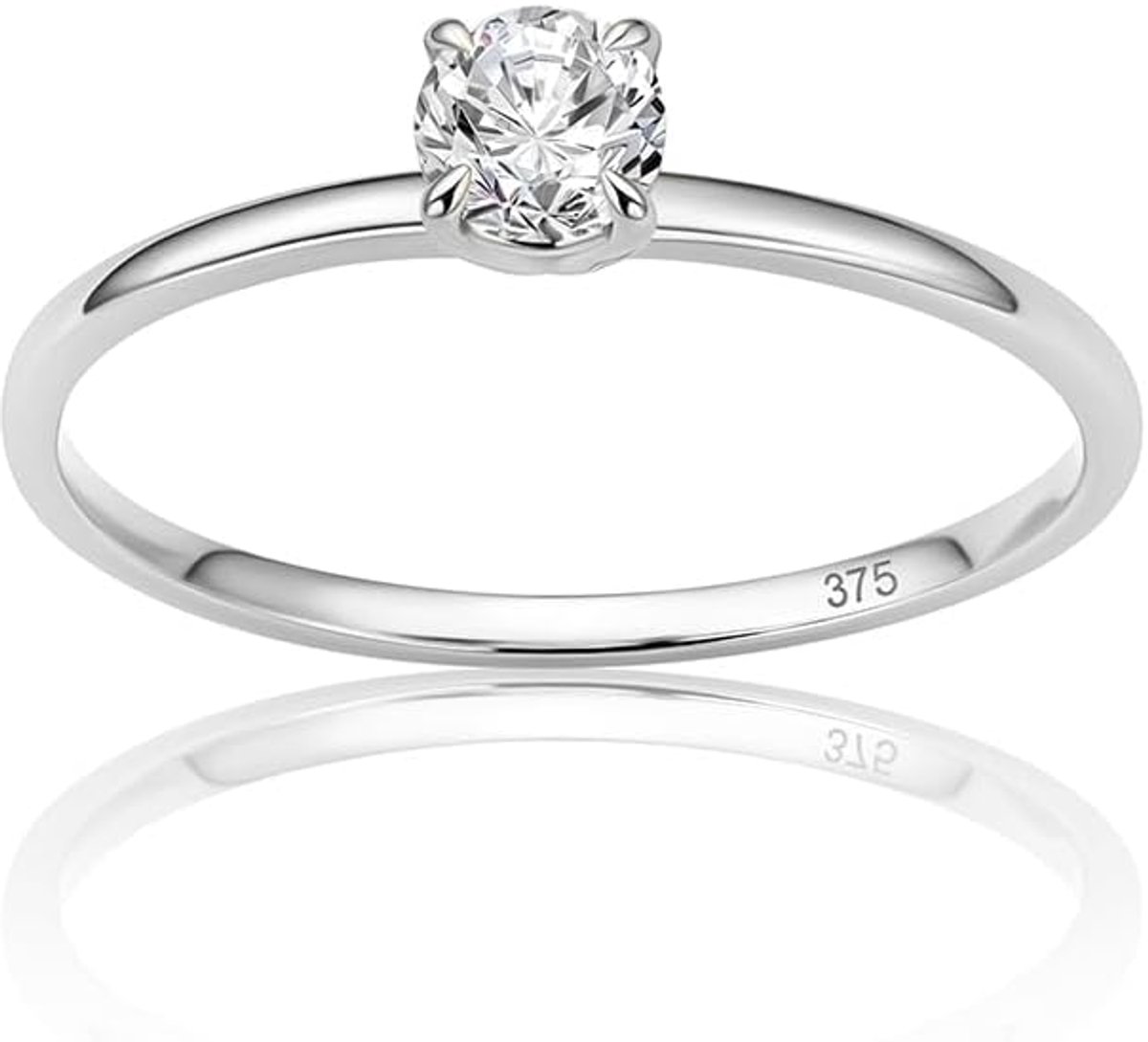Damesring, geelgoud/witgoud 9 karaat (375), verlovingsring met zirkoniumsteen, trouwring in echt goud, sieraden voor koppels, hypoallergene damessieraden, geschenkdoos inbegrepen