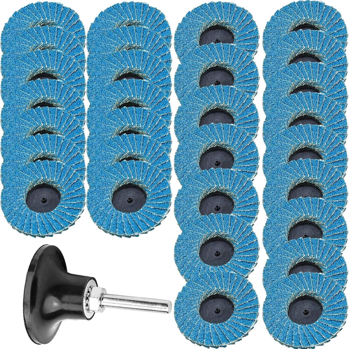 30 stuks lamellenschijven 50 mm slijpschijven voor haakse slijpmachine met 1/4 inch padhouder, korrelgrootte 40 60 80, ideaal voor metaalbewerking en schuren