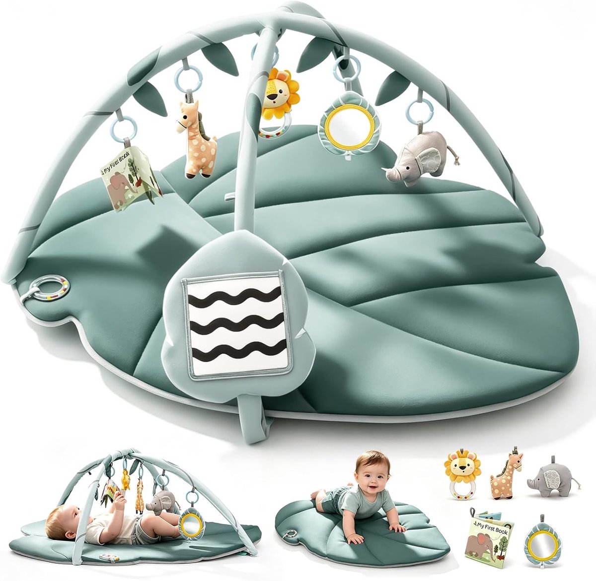 Multifunctioneel babyfitnessapparaat voor pasgeborenen met 6 speelgoed, gymnastiekmat voor activiteiten met speelgoed, fitnessstudio voor kinderen, antislip, verdikt