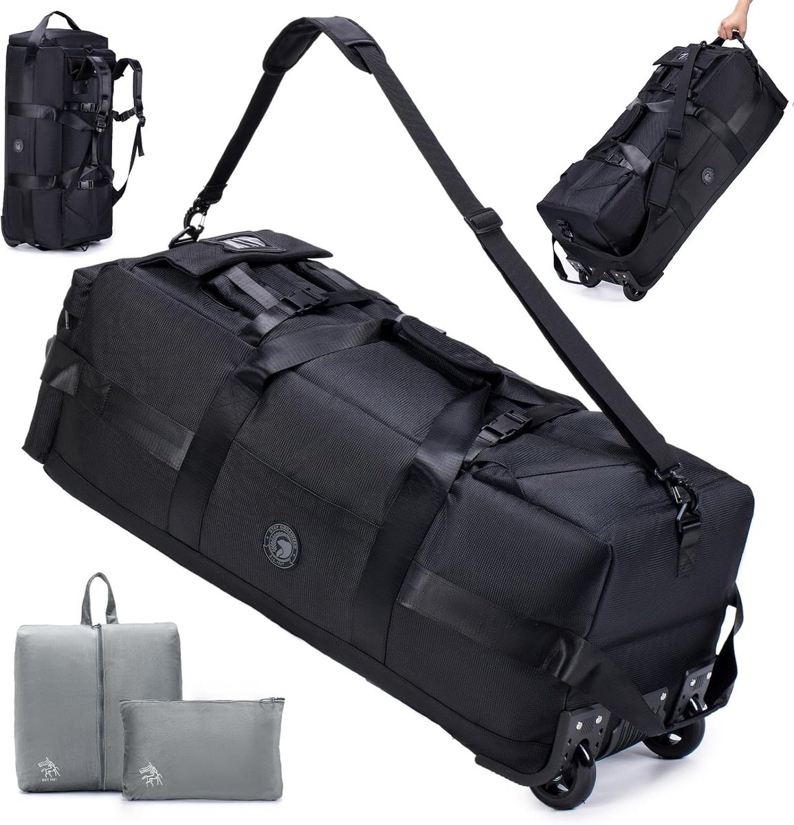 SnelShoppen - Reisbagage met Wielen Groot 85L 3 IN 1 Handbagage Tas met Koffer Organizer 78x33x32cm Waterdichte Oxford Reisrugzak 3 Rollen XL Rugzak K