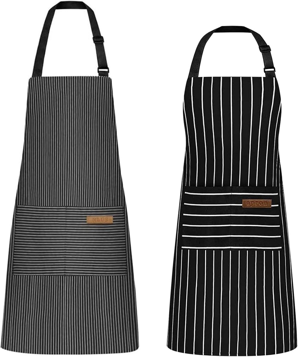 Stijlvolle Keuken Schort Set van 2 met Zakken, Verstelbaar en Wasbaar, Geschikt voor Koks en Thuisgebruik (Zwart, Bruin)