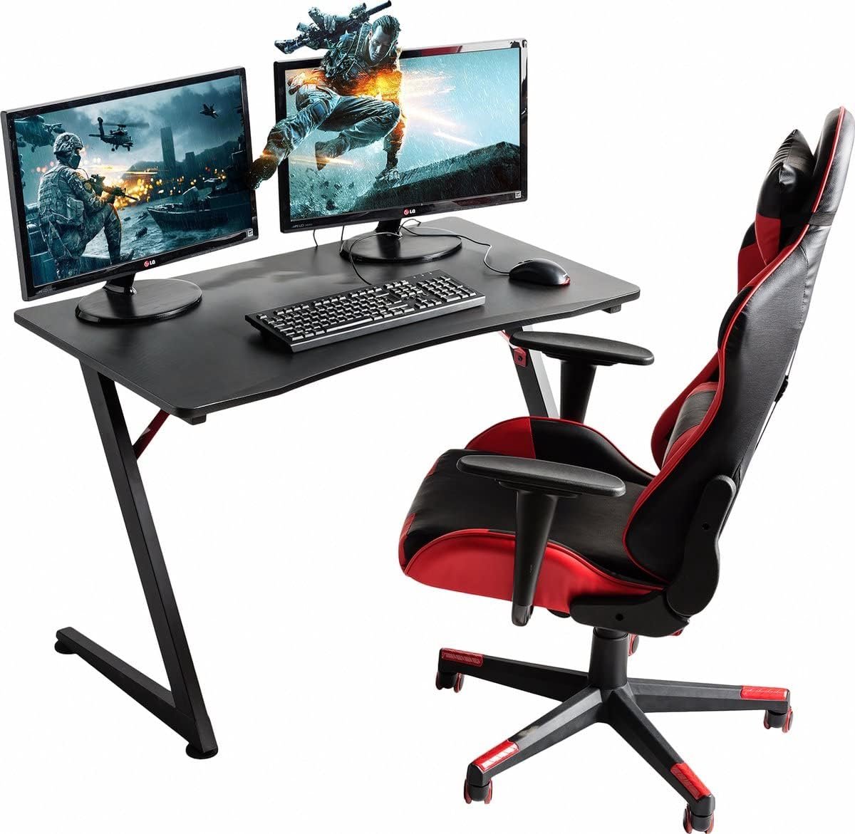 Gaming bureau, Gamer Computer Tafel met driehoekig gevormde Z Frame, zwart
