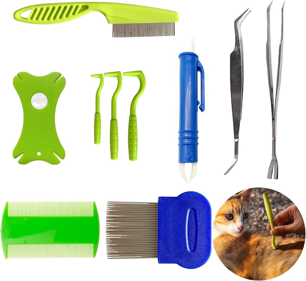 10 stuks tekenverwijderaar gereedschapsset, draagbaar tekenverwijderingsgereedschap, veilige tekenpincet en kammen voor huisdieren, honden, katten, mensen