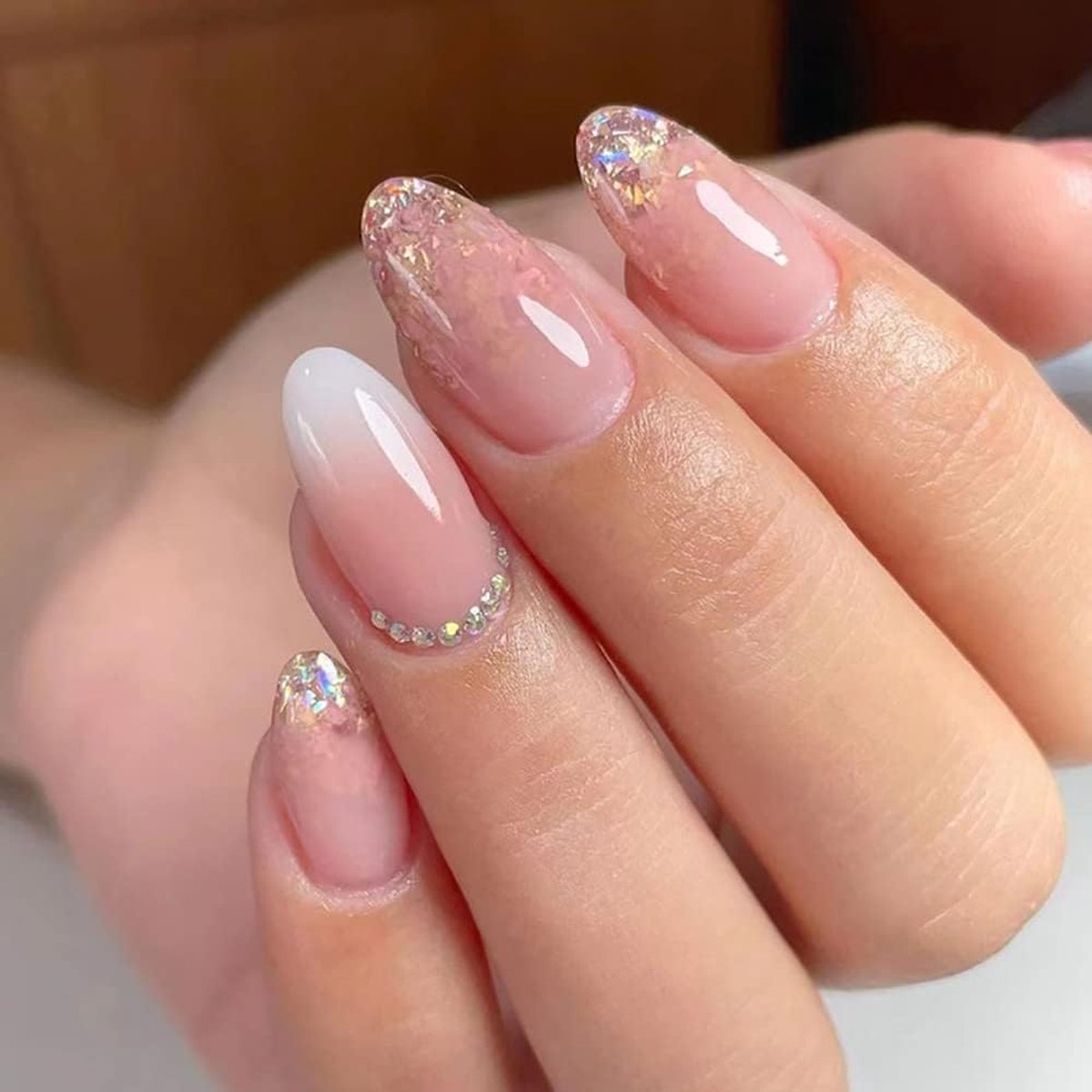 24 stuks witte ster ribbelnagels valse acrylprint op nagels, grappige naakt roze valse nagels, volledige afdekking, nagels voor vrouwen en meisjes (C)