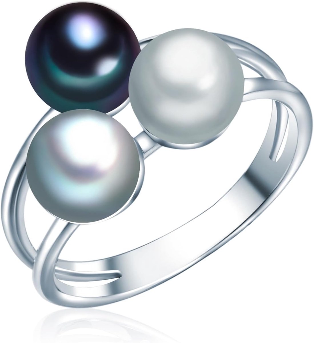 Pearls Dames Ring hoogwaardige Zoetwater gekweekte Parels 6-7 mm Knoop grijs/zilvergrijs/pauwblauw 925 Sterling Zilver - Parelring
