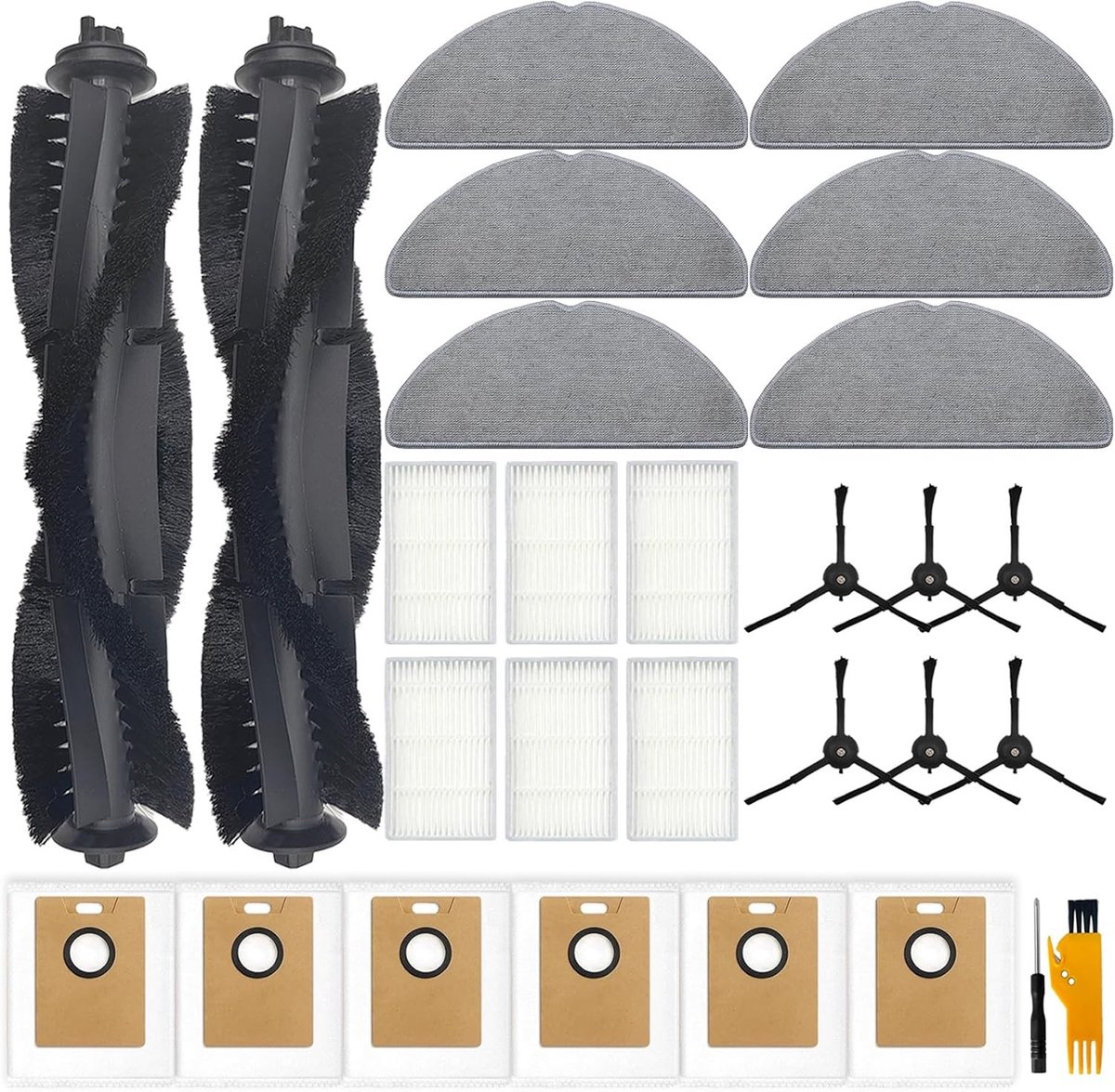 Accessoires voor Tapo RV30 Max Plus en RV20 Max Plus Stofzuiger Onderdelen - 28 Stuks, Vervangbare Borstels en Plastic Materiaal