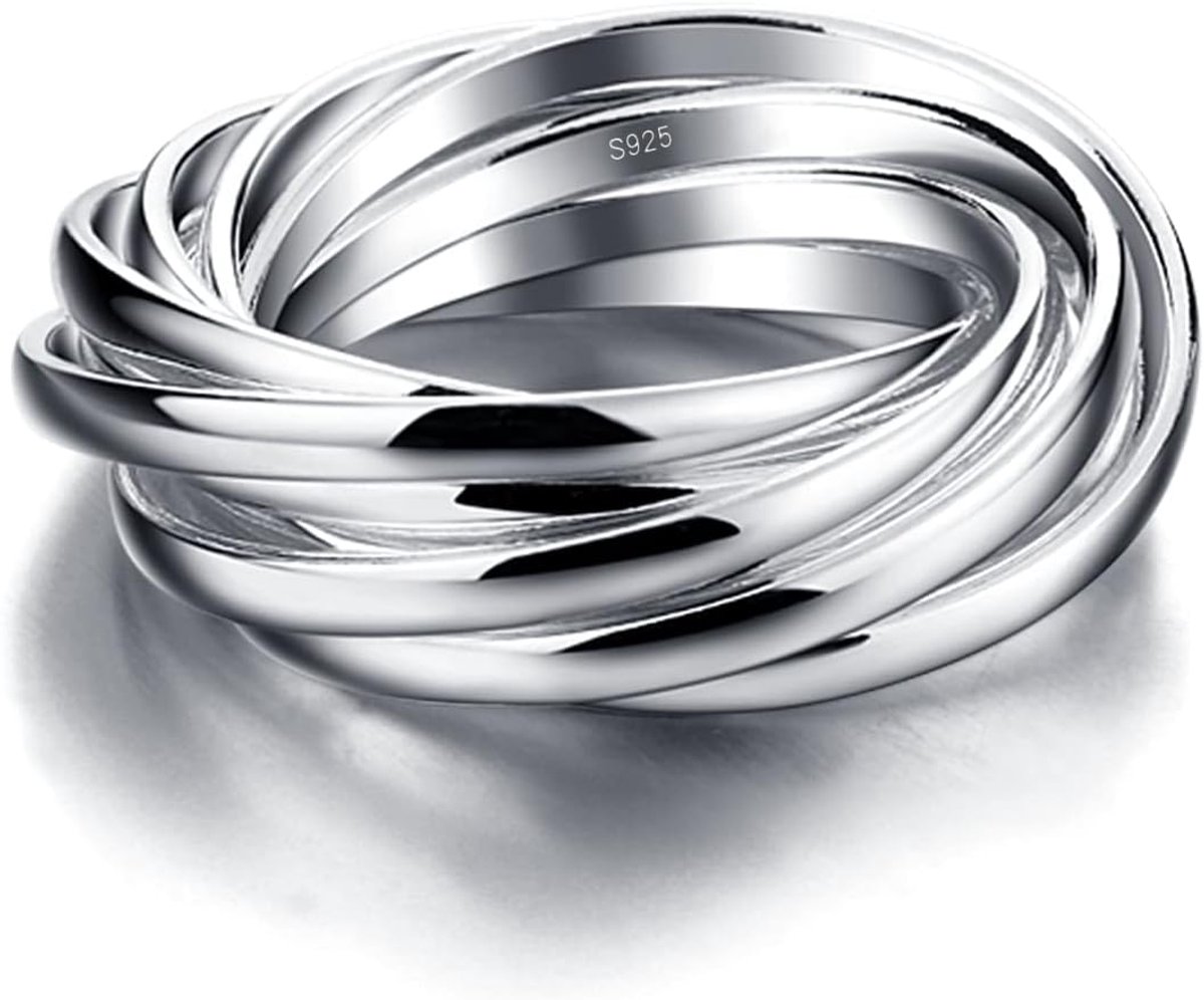 Ring 3/5/9 stuks verweven 925 zilver, breedte 4/6/9 mm, maat 49 tot 70 mm, meervoudige ring, drievoudig fijn, glad, kruisend, cadeau voor feest, bruiloft voor dames en heren