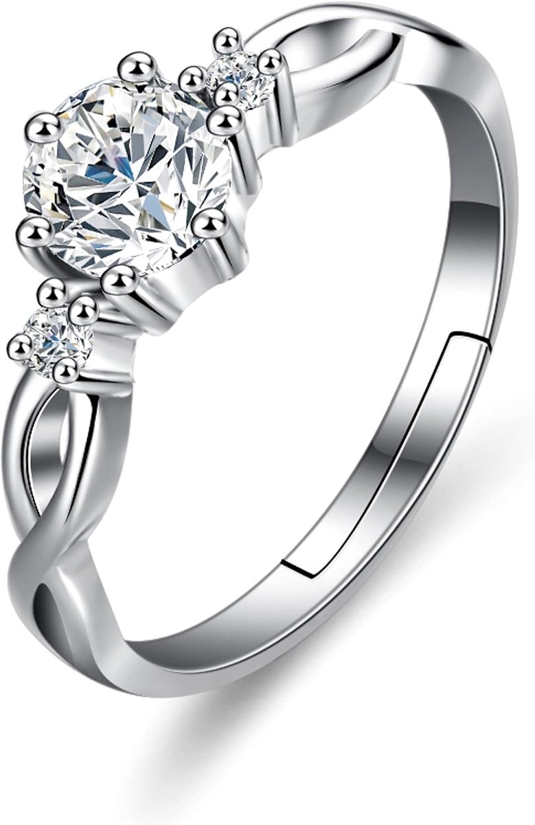 925 Sterling Zilver Verstelbare Verlovings Ringen voor Haar, Edelsteen Geboortesteen Dames Ring met 1ct Kubieke Zirkonia, Fijne Sieraden Geschenken voor Vrouwen Meisjes