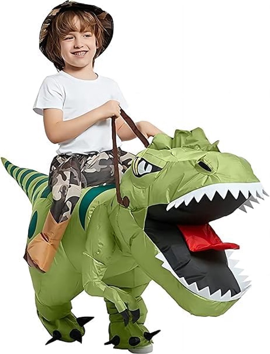 Opblaasbaar dinosauruskostuum rijden T Rex Air Blow Up grappig fancy dress party Halloween kostuum voor volwassenen 【Height Fit for 120cm-150cm】