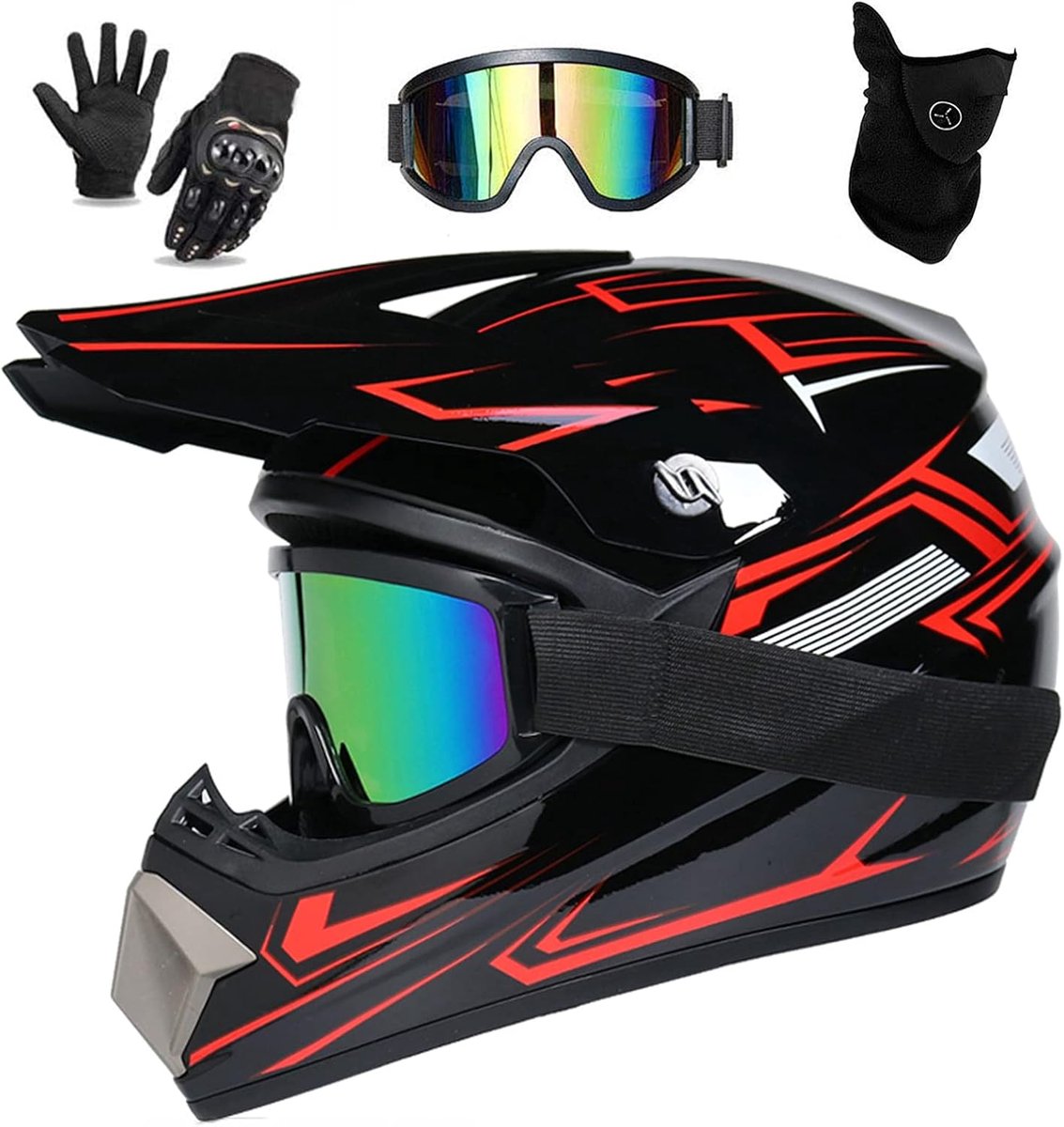 Motorhelm voor Kinderen - ATV Helm met Veiligheidsbril en Handschoenen - Full Face met 4 Maten - ShopVlot