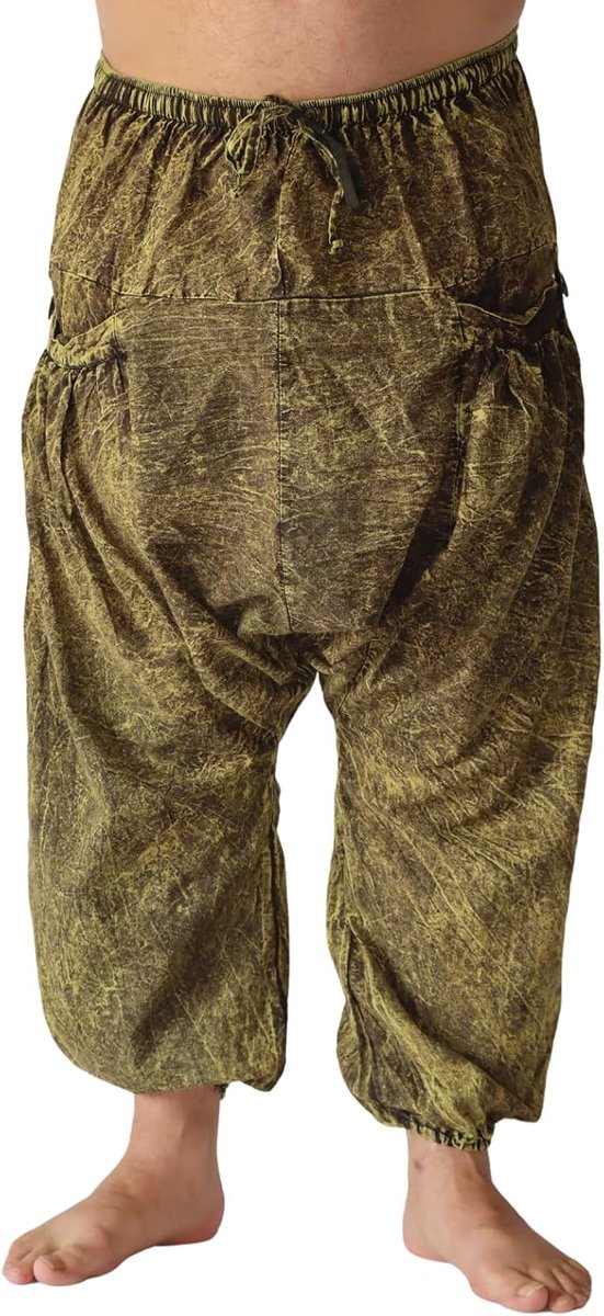 Chillbroek van 100% katoen, zachte hippie-broek met 2 grote zakken, goa-broek met trekkoord en elastische tailleband, Aladin-broek, wasmachinebestendig, uniseks pompbroek voor dames en heren