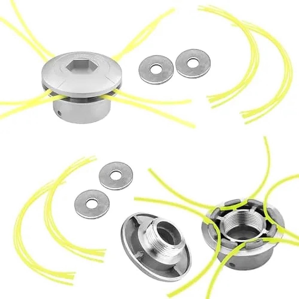 Aluminium draadkop, 2 stuks, universeel met 16 draden, maaikop, bosmaaier, draadspoel, grastrimmer, aluminium maaien, draadkop voor benzine, bosmaaier, grastrimmer