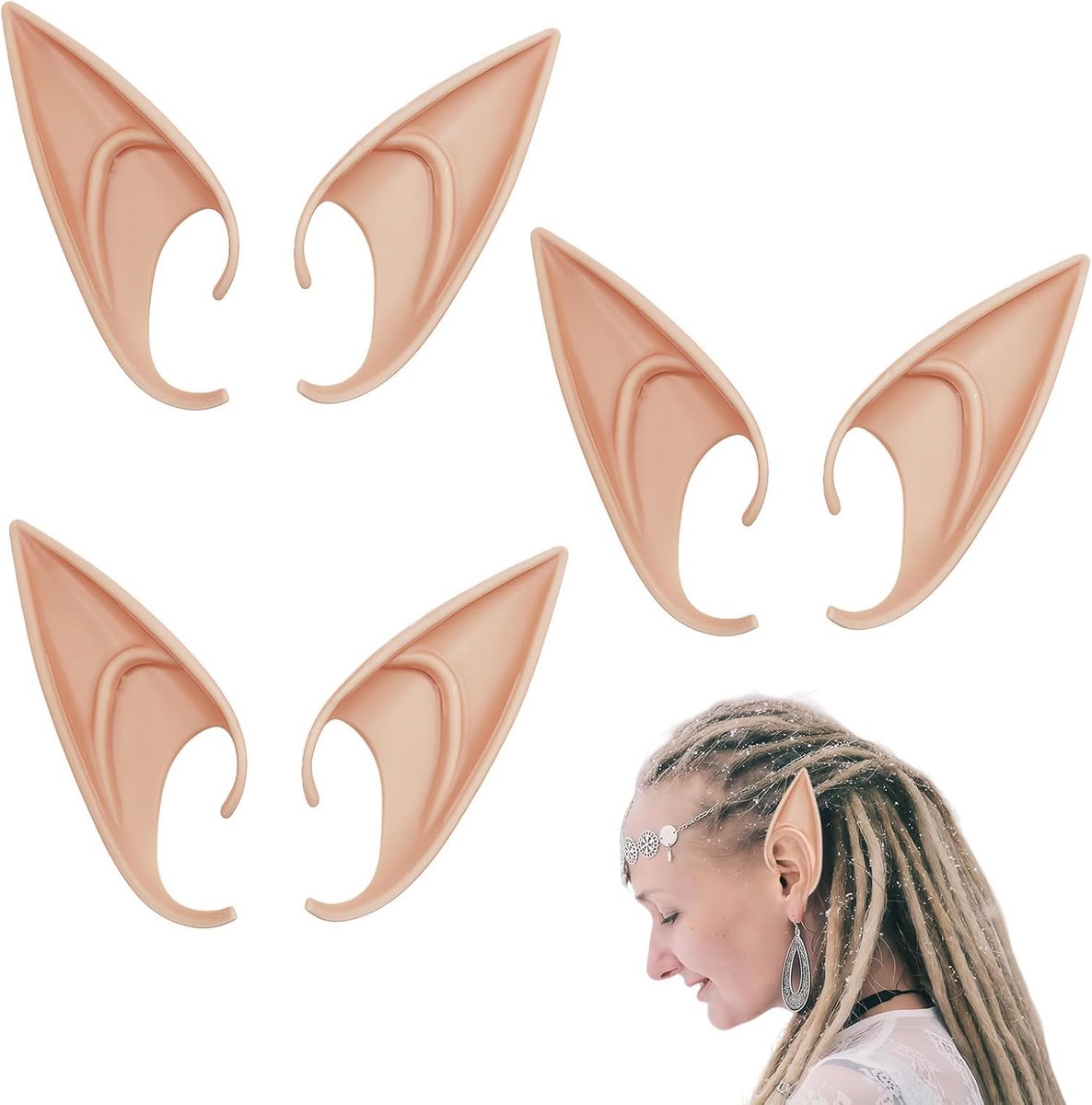 Elf Oren Cosplay Set – 3 Paar, 12 cm, Multifunctionele Oren voor Feestjes, Halloween, en Cosplay, Geschikt voor Meerdere Gelegenheden