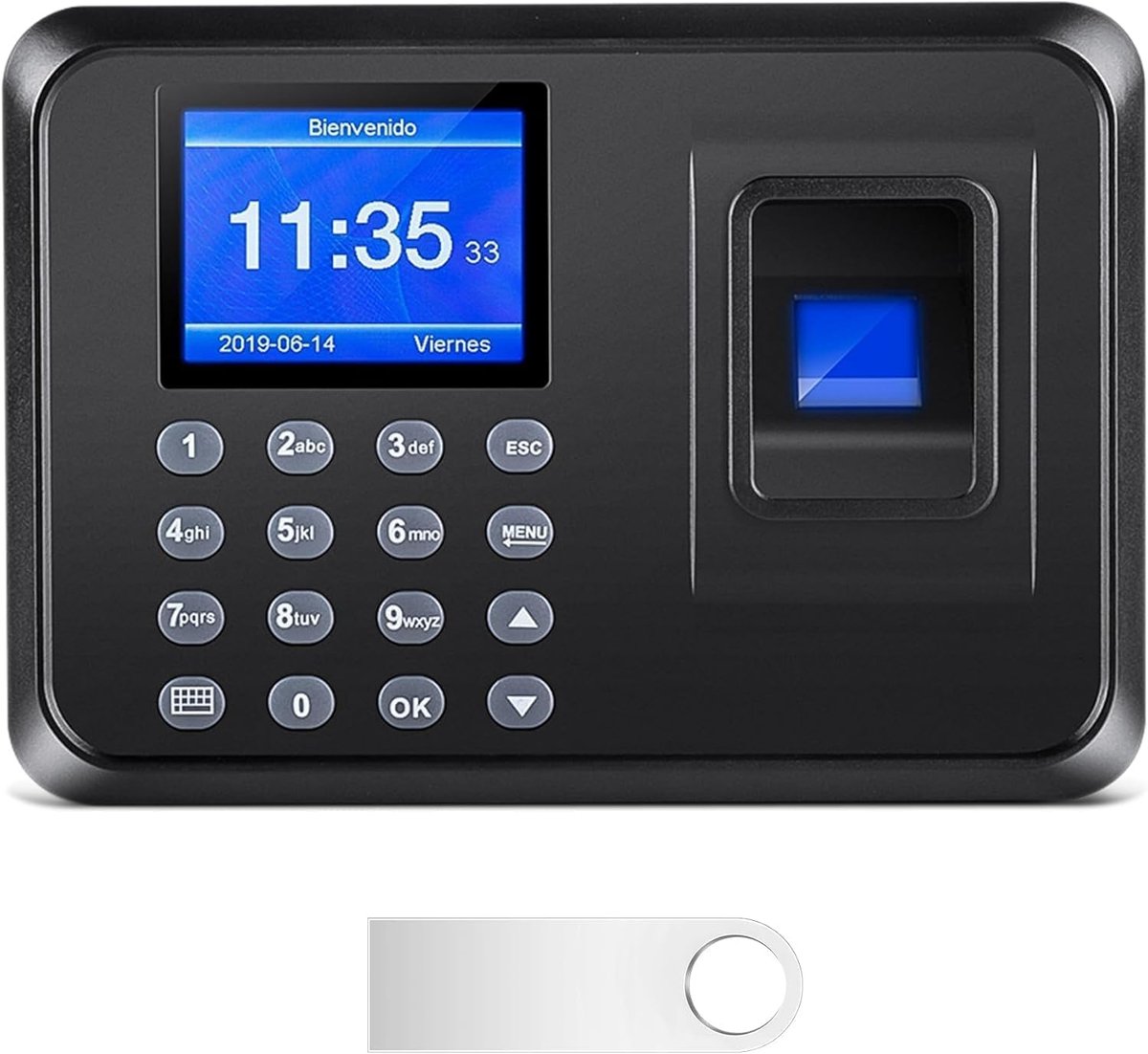 Tijdsregeling voor medewerkers, tijdschema, personeelskaart, klok met 8 GB flash-geheugen, Spaans systeem (geen internet nodig)