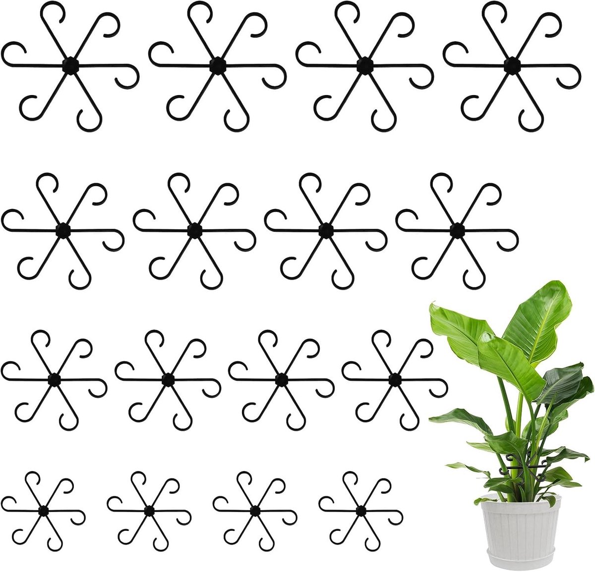 Stevige ABS plantensteunen in 4 maten voor optimale stengelstabilisatie, ideaal voor Monstera, bloemen en planten, discreet en geschikt voor binnen- en buitengebruik