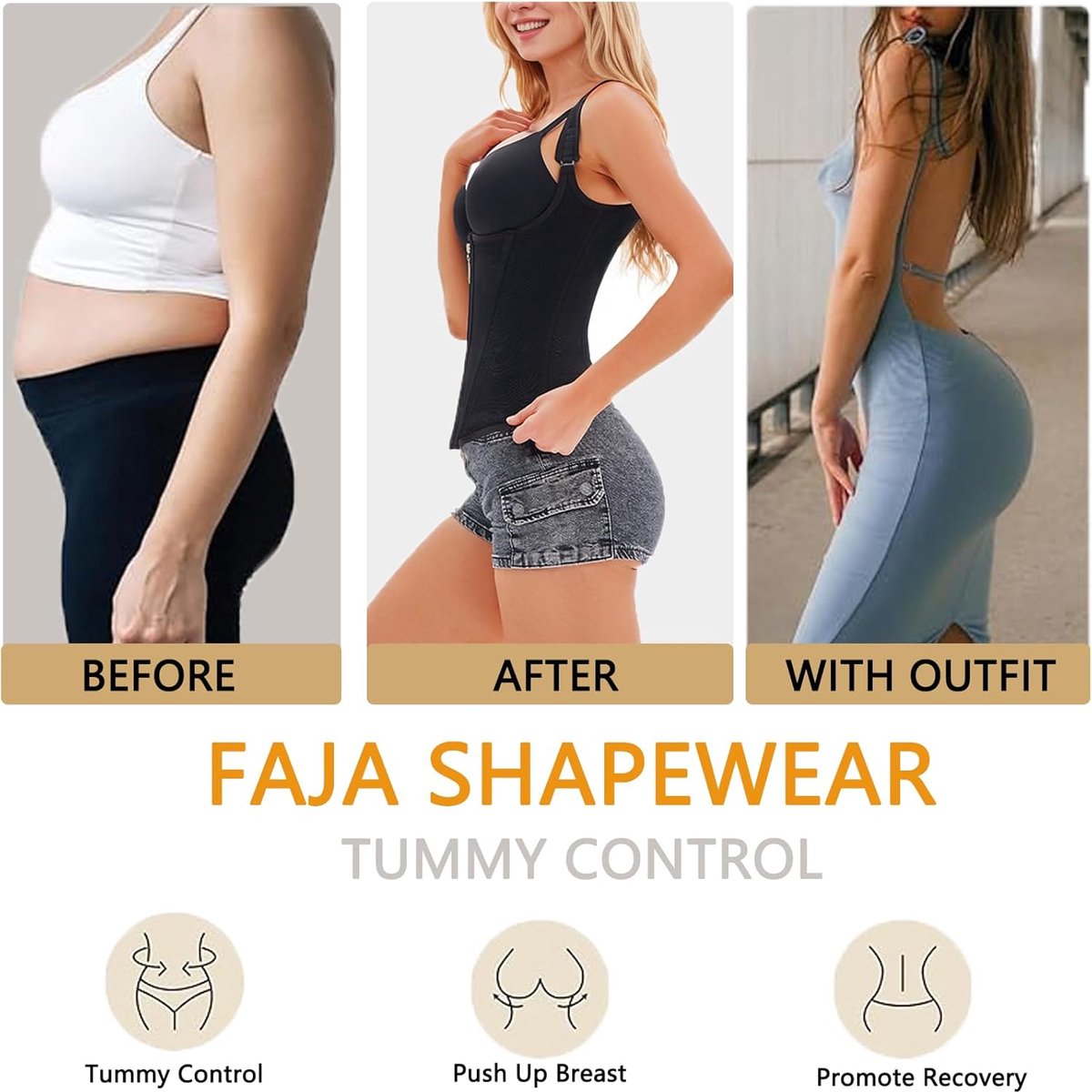 Taillekorset voor dames, shapewear voor dames, buikweg, shapewear taillevormer, latex tailletrainer, korset met ritssluiting en gespsluiting