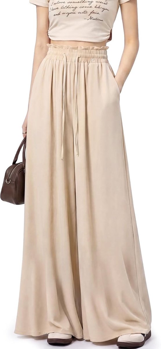 Broek met wijde pijpen voor dames, elastische hoge taille, zomer, dames, losse pasvorm, casual loungebroek met zakken