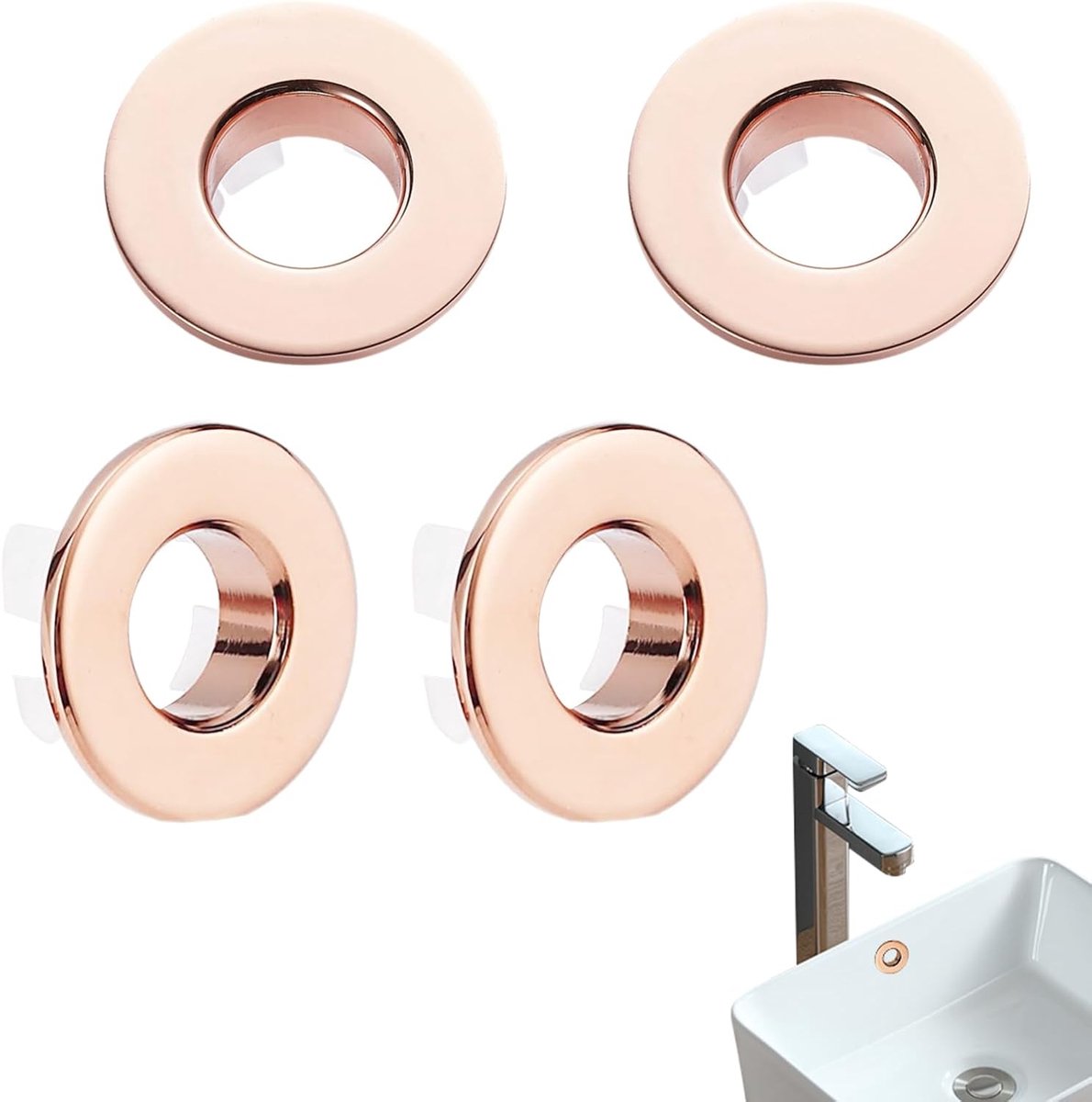 Overloop Ring Overloopring Voor Gootsteen Overloop Deksel voor Gootsteen 4 Stuks Verstelbaar Gemaakt van Messing Roestvrij & Duurzaam Voor Keuken Badkamer Hotel en Meer