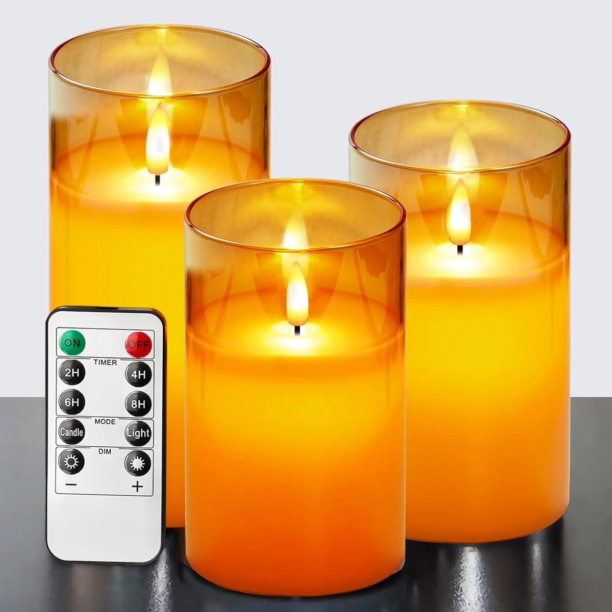Vlamloze kaarsen set van 3 - Goudglas - Echte waskaars met afstandsbediening - Perfect voor sfeervolle decoratie - ShopVlot