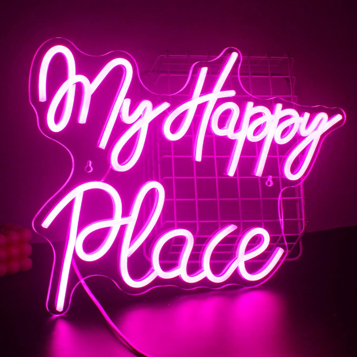 Happy Place neon teken Led neon licht wordt gebruikt voor wanddecoratie, USB aangedreven roze letters neon teken acryl kunst wanddecoratie wordt gebruikt voor slaapkamer, speelkamer, woonkamer, bar