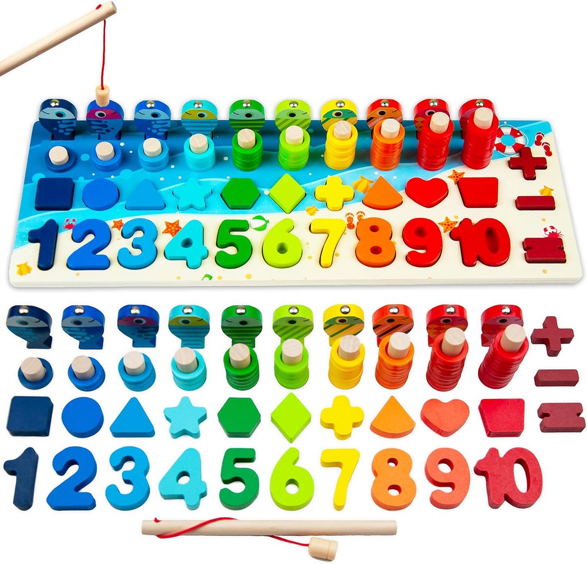 Speelgoed, magnetisch visspel, houten puzzel, vissen, educatief speelgoed, houten speelgoed, motoriekspeelgoed voor kinderen vanaf 2, 3, 4, 5, 6 jaar, puzzel, regenboog, vissen