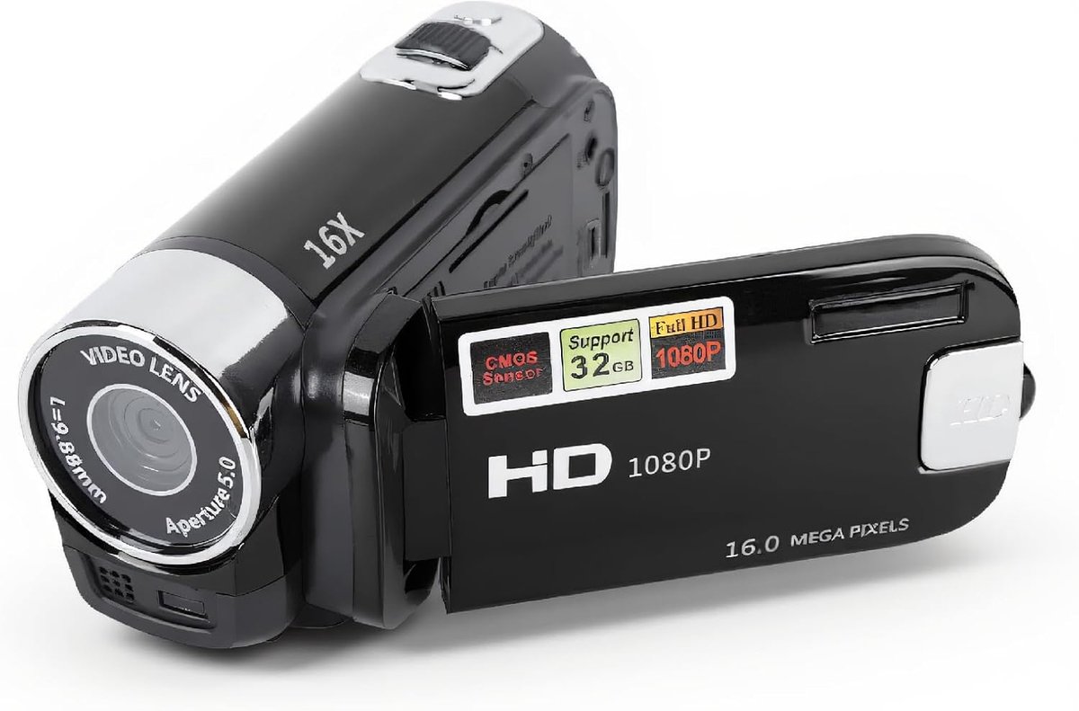 SnelShoppen - Handheld Videocamera 4K 48MP Mini DV Camcorder met 2.7 Inch Rotatable Scherm, 16x Digitale Zoom en Vullicht voor Feest, Camping en Kinde