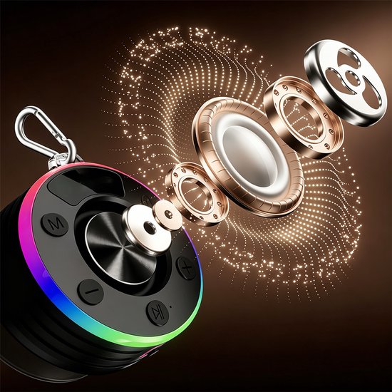 Waterdichte Bluetooth Speaker IPX7 - RGB Verlichting & LED Tijdweergave - 800mAh & 8 Uur Speeltijd - Stereo Sound & Handsfree Bellen - Zuignap & Haak - Voor Douche, Badkamer & Camping — afbeelding 3