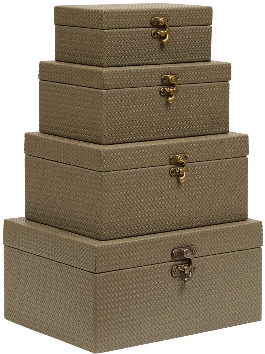 Lot de 4 boîtes de rangement rectangulaires Bonie vert kaki