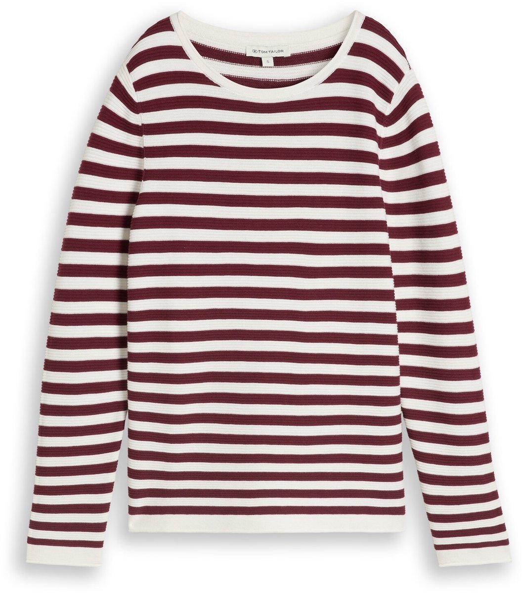 Tom Tailor - Gebreide trui van katoen - Maat M - preppy plum stripe