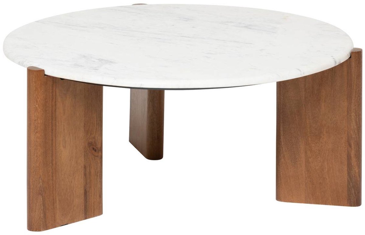 Ronde salontafel van marmer en mangohout NANDA