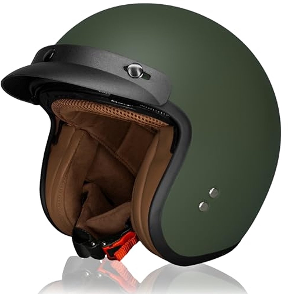 DAWNRISE Jethelm ECE 22.06 - Retro scooterhelm - Mat legergroen - Maat XL