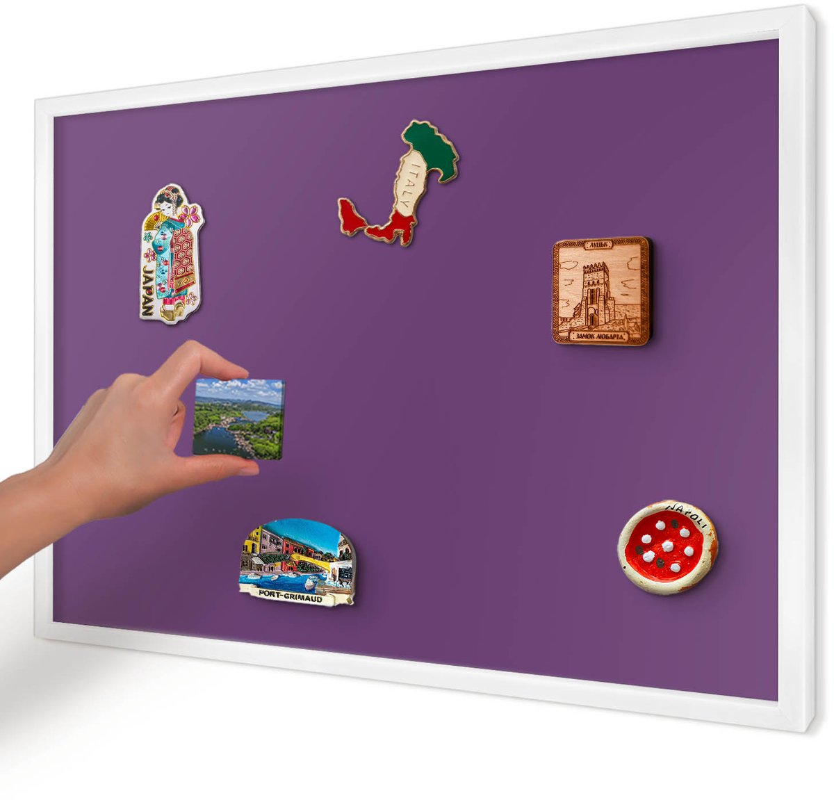 Artprintcave Paars Magneetbord mit Witte Lijst - 60x40 cm - Sterk Paars Wandbord Magnetisch - Minimalist Memobord Keuken - Achtergronden En Patronen