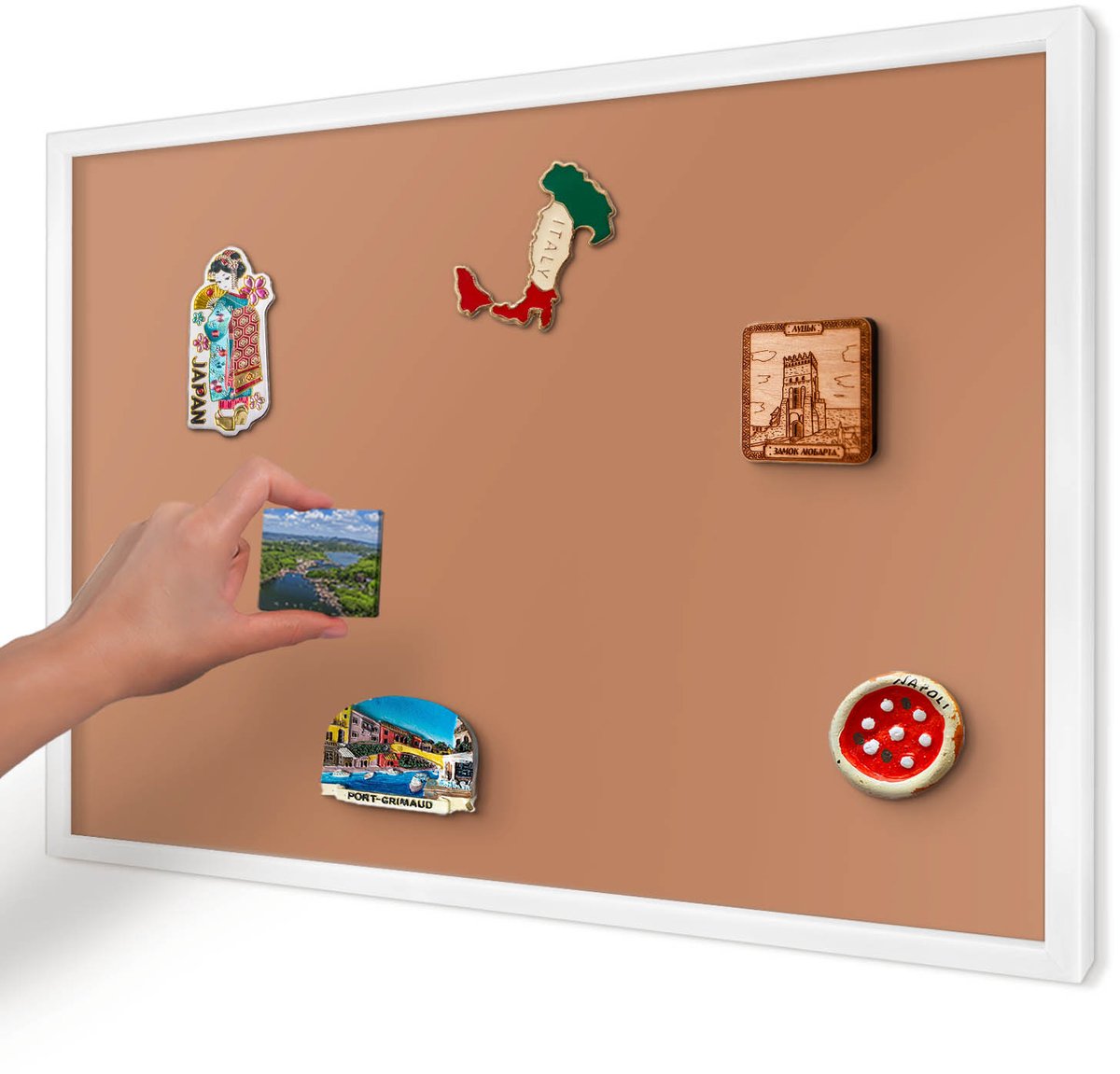 Artprintcave Oranje Magneetbord mit Witte Lijst - 60x40 cm - Doffe Oranje Magneet Bord mit Frame - Minimalist Magnetisch Bord - Achtergronden En Patronen
