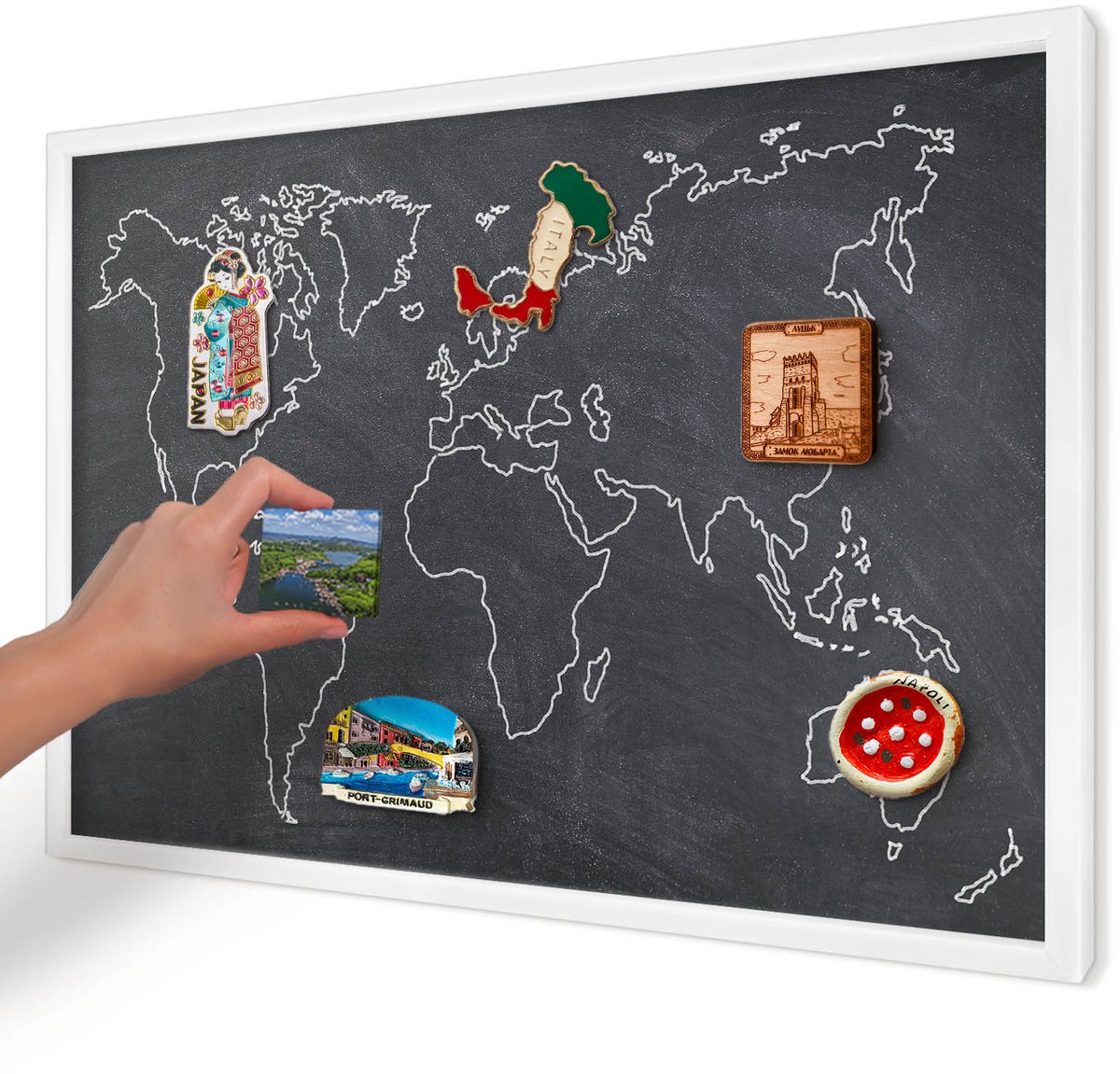 Artprintcave Zwart Magneetbord mit Witte Lijst - 60x40 cm - Krijtwereld Notitiebord - Minimalist Magneet Bord mit Frame - Kaarten